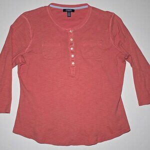 Chaps Denim Womens Orange 3/4 Sleeve otton Blouse Size Large